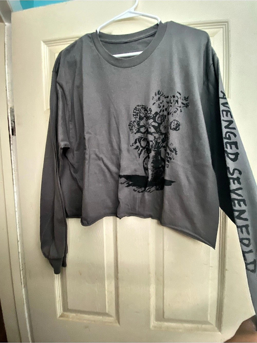 Avenged Sevenfold Floral Vase & Skeletons Long Sleeve Crop Top Large